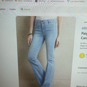 Paige Vintage Bell Canyon pocket detail, High Rise Flare denim jeans